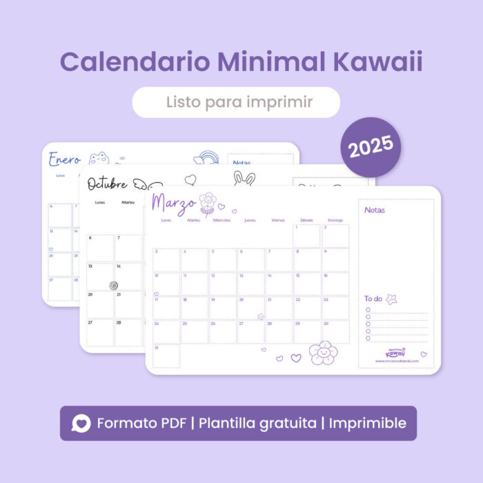 Calendario Minimal Kawaii 2025