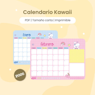 Hermoso calendario Kawaii 2026
