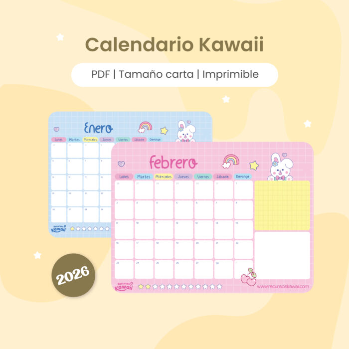 Hermoso calendario Kawaii 2026
